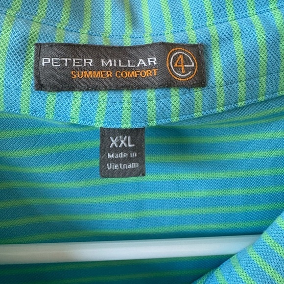 Peter Millar Summer Comfort Light Blue Striped Polo Shirt Sz 2XL - Picture 5 of 5